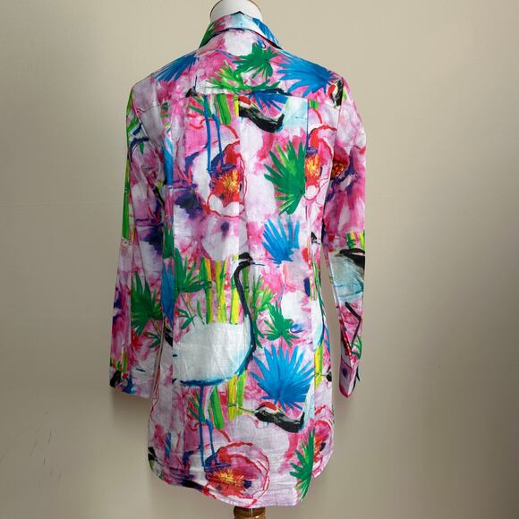 SOFT SURROUNDINGS Breezy Bloom Floral 100% Cotton Button Up Shirt Sz S - Picture 2 of 9